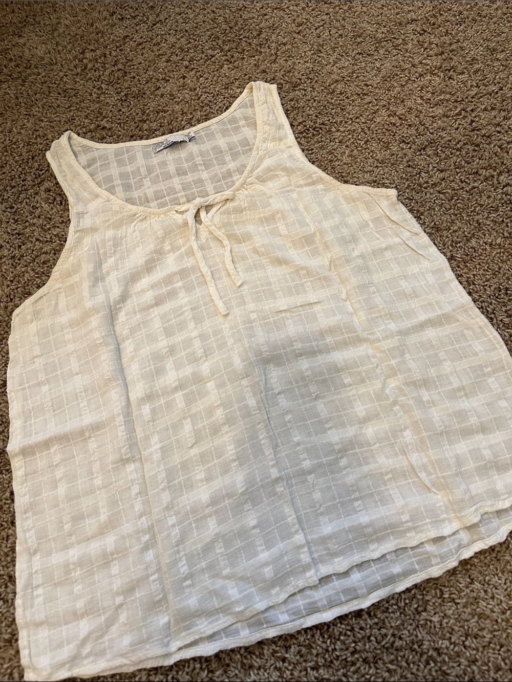 Prana White L Tie-Front Flowy Gingham cotton Lightweight Tank Top